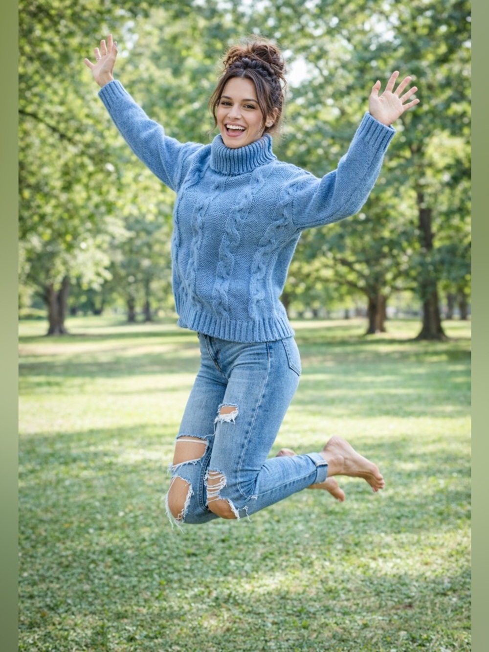 Misslook sz MD periwinkle blue cable knit turtleneck sweater good condition